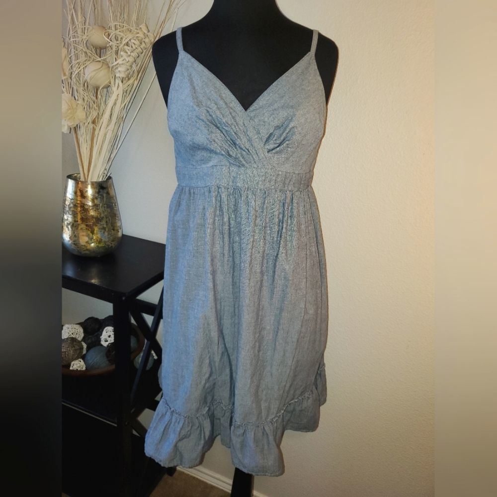 🌼 Denim Dreams: Faded Glory Ruffle Bottom Midi Sundress - Size 14 🌼